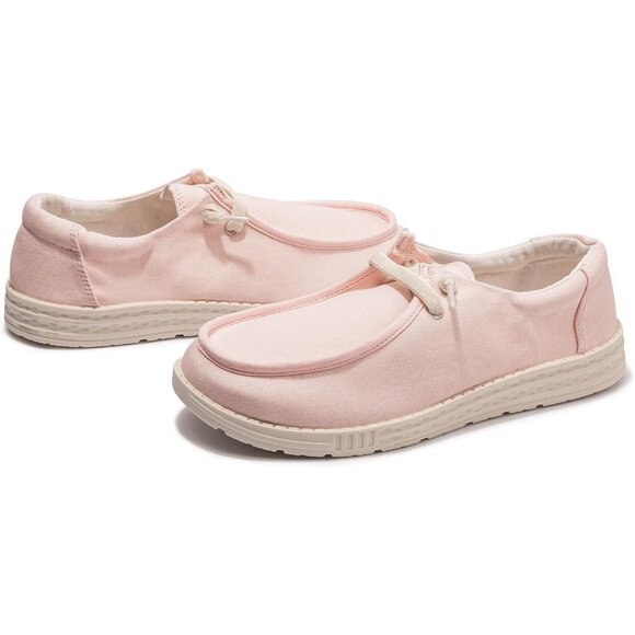 Women's V-Pink Fashion Casual Walking Canvas Low Top Flats  Sneakers Shoes - Picture 5 of 5